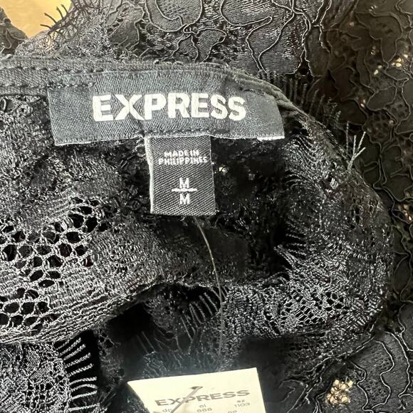 NWT Express Women's Medium Black Lace Long Sleeve Top Blouse Whimsygoth Witchy - Picture 4 of 8